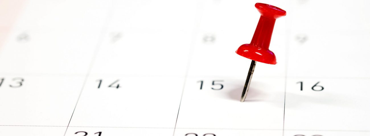 Embroidered red pins on a calendar on the 15th with selective fo